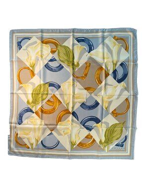 Vintage Celine Calla Lily Equestrian Silk Scarf Made in Italy 34”